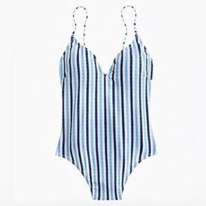 J. Crew Blue Seersucker Striped One Piece Swimsuit